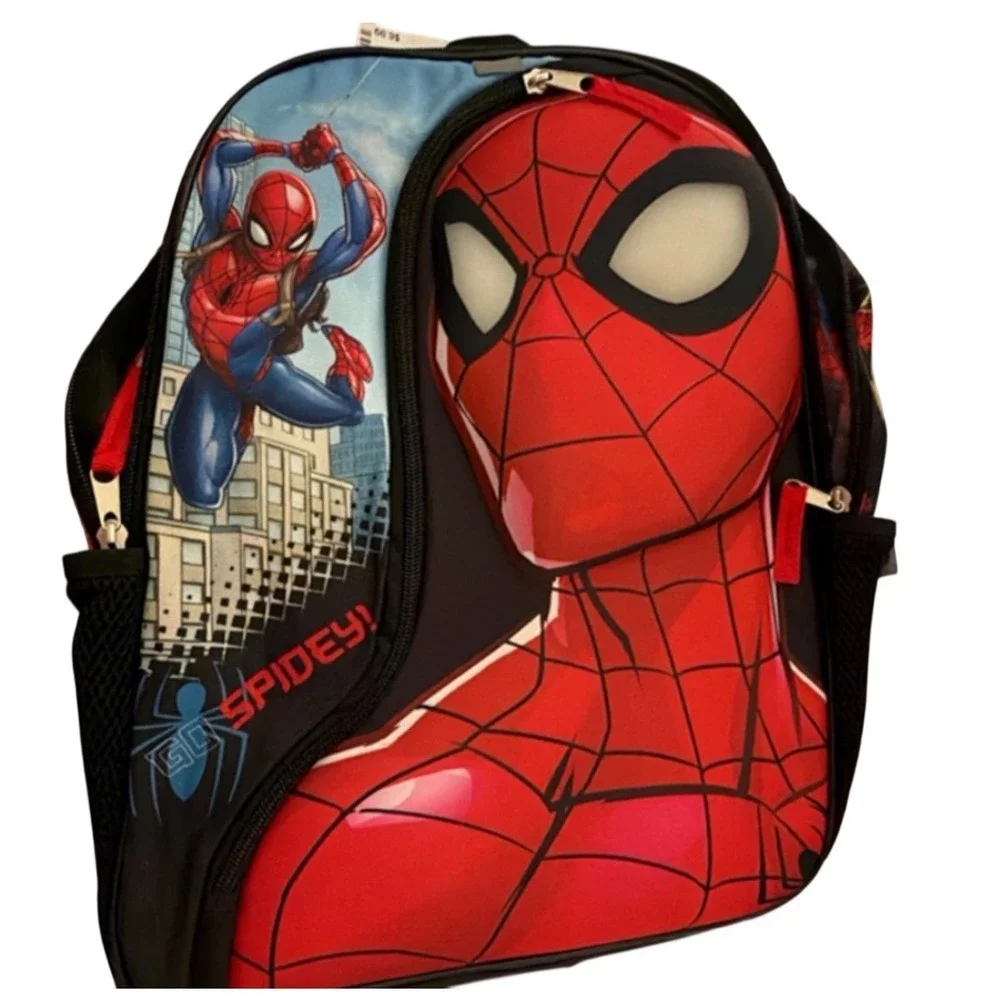 Kids Spider Man Backpack 3D Mask Front Spidey Marvel Comic Book Style‎